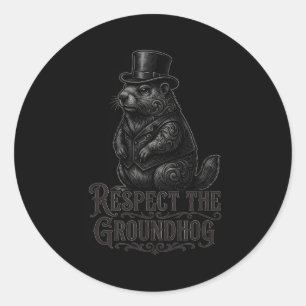 Pegatina Redonda Respetar la marmota divertida marmota día Punxsuta