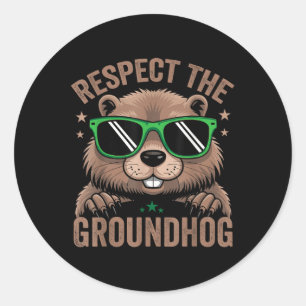 Pegatina Redonda Respeto A La Bandera Groundhog Usa Woodchuck Groun