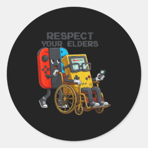 Pegatina Redonda Respeto a tus mayores Control de juegos Retro dive