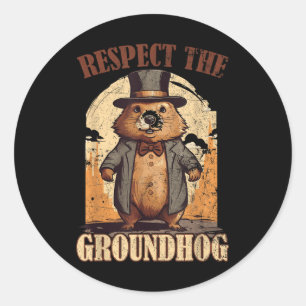 Pegatina Redonda Respeto al Gracioso Día De La Groundhog _9