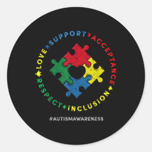 Pegatina Redonda Respeto Amor Apoyo Autismo Conciencia Mes Mujeres