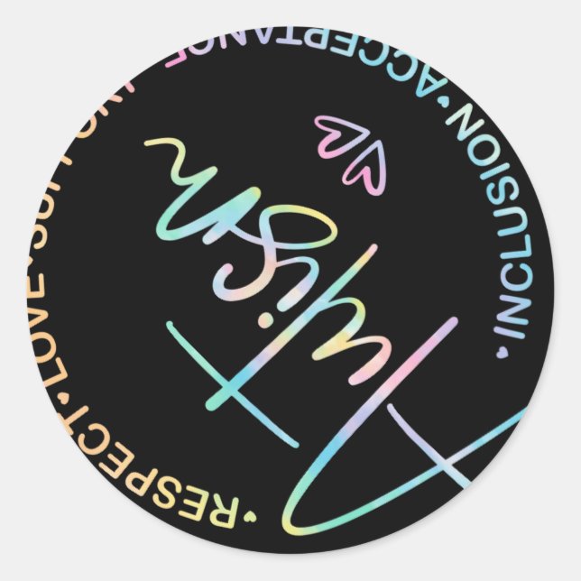 Pegatina Redonda Respeto Amor Apoyo Autismo Conciencia Mes Mujeres (Anverso)