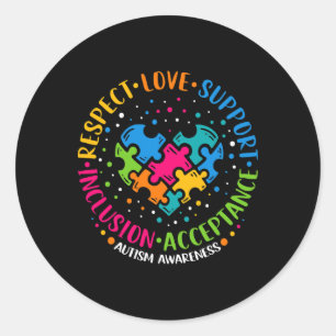 Pegatina Redonda Respeto Apoyo al Amor Inclusión Autismo del Rompec