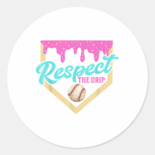 Pegatina Redonda Respeto El Bebé Béisbol Placa De Hogar Helado Crea