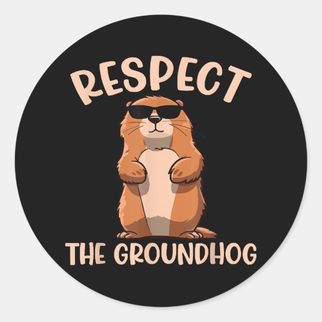 Pegatina Redonda Respeto por el Día de los Groundhog-Woodchuck (Anverso)