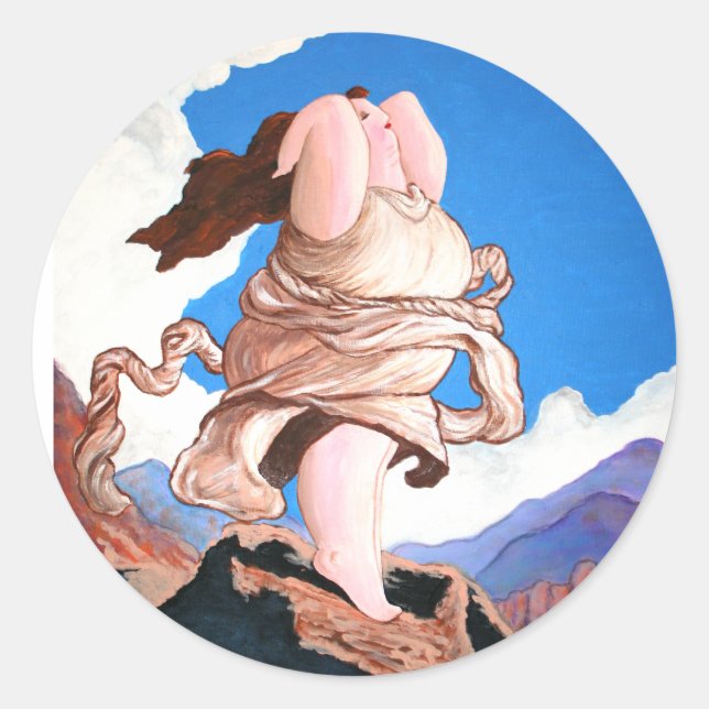 Pegatina Redonda Respira...¡y desbloquee a la diosa! R clásico (Anverso)