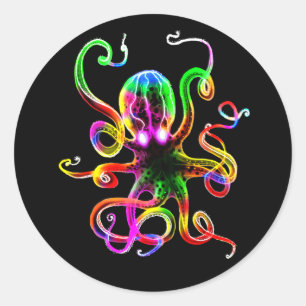 Pegatina Redonda Resplandor de Kraken del arco iris