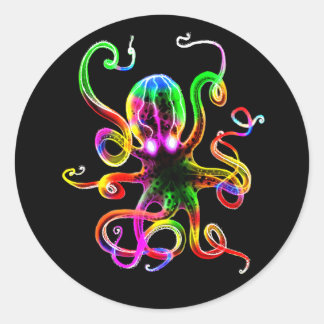 Pegatina Redonda Resplandor de Kraken del arco iris