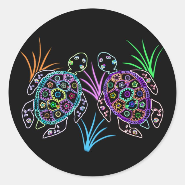 Pegatina Redonda Resplandor de tortuga marina (Anverso)