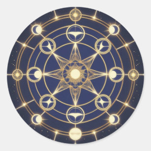 Pegatina Redonda Resplandor Divino – Mandala Dorado del Despertar