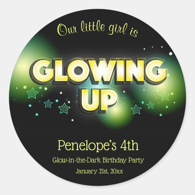 Pegatina Redonda Resplandor en el niño de cumpleaños oscuro (Anverso)