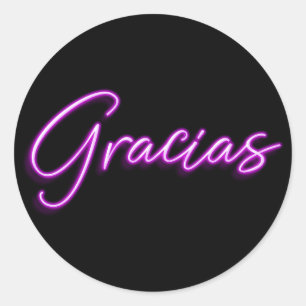 Pegatina Redonda Resplandor púrpura neón español gracias gracias