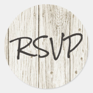 Pegatina Redonda Respuesta rústica de madera RSVP