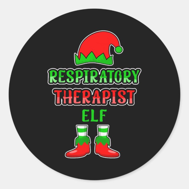 Pegatina Redonda Resratory Therast Elf Resratory Therapy Christmas  (Anverso)