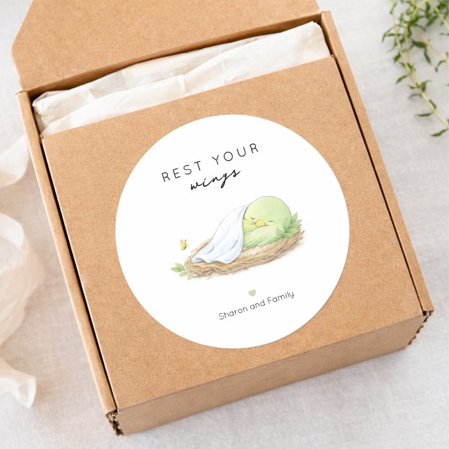 Pegatina Redonda Rest Your Wings Personalized Cancer Support   (Personalized Rest Your Wings Care Package Stickers)