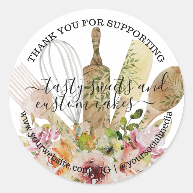 Pegatina Redonda Restauración Cocina Cocina Rústica Eucalyptus Flor (Anverso)