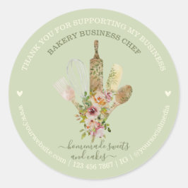 Pegatina Redonda Restauración Panadería Chef Rústico Grisáceo