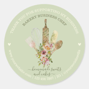 Pegatina Redonda Restauración Panadería Chef Rústico Grisáceo