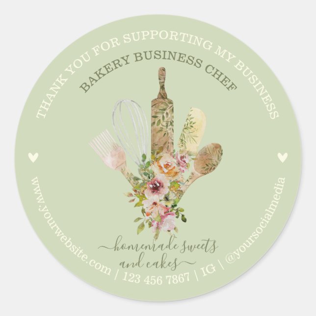 Pegatina Redonda Restauración Panadería Chef Rústico Grisáceo (Anverso)