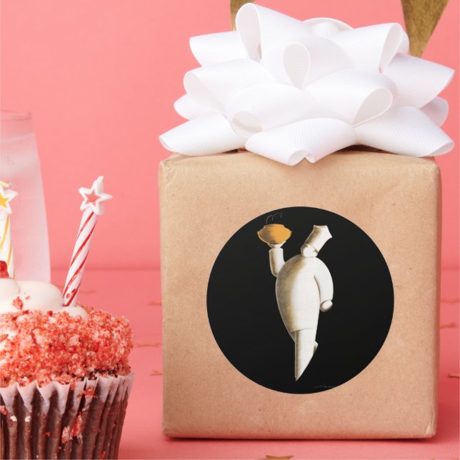 Pegatina Redonda Restaurante Art Deco Chef, Viñetas (Fiesta)