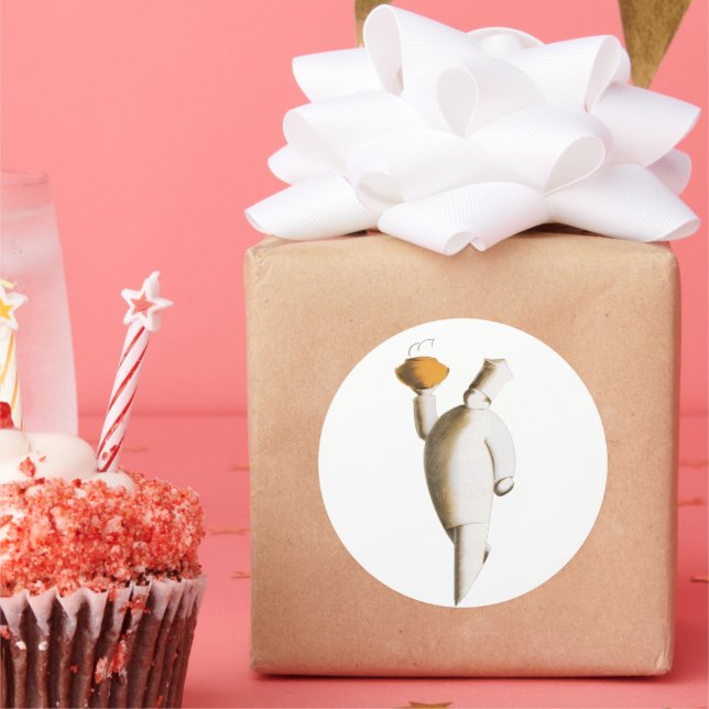 Pegatina Redonda Restaurante Art Deco Chef, Viñetas (Fiesta)