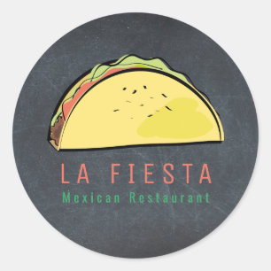 Pegatina Redonda Restaurante Mexicano Taco Moderno Negro Empresaria