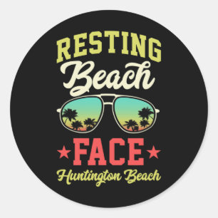 Pegatina Redonda Resting Beach Face Funny Mating Huntington Beach