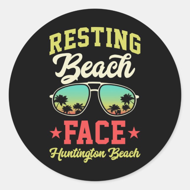 Pegatina Redonda Resting Beach Face Funny Mating Huntington Beach (Anverso)