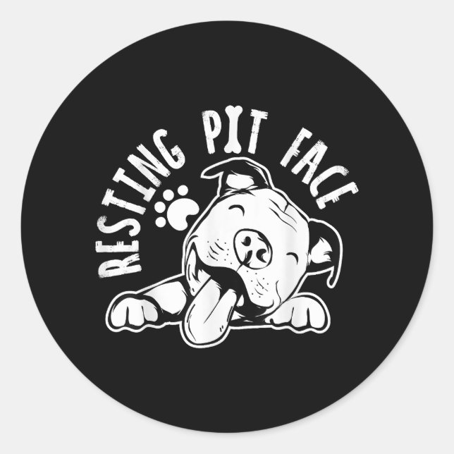 Pegatina Redonda Resting Pit Face Funny Dog Pitbull Meme Clothing (Anverso)