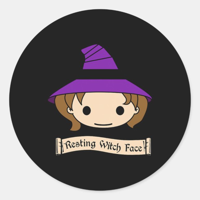 Pegatina Redonda Resting Witch Face Costume Halloween (Anverso)