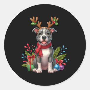 Pegatina Redonda Resto de Pitbull Santa Hat Xmas Navidades alumbrad