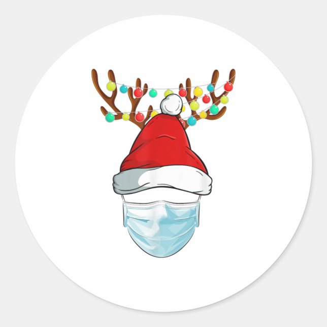Pegatina Redonda Resto de Rudolph: Vestir máscara facial Christma (Anverso)