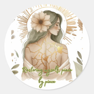 Pegatina Redonda Restoring Myself with Love – Kintsugi Art