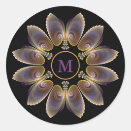 Pegatina Redonda Resumen Angel Wings Mandala Fractal Monograma