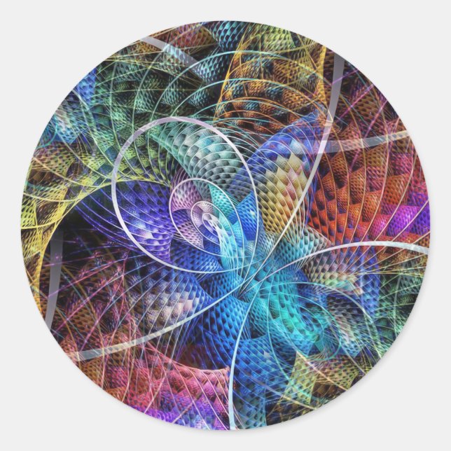Pegatina Redonda Resumen Apofisis Fractal X (Anverso)