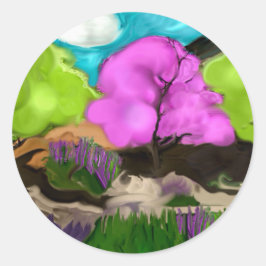 Pegatina Redonda Resumen Art Cotton Candy Trees