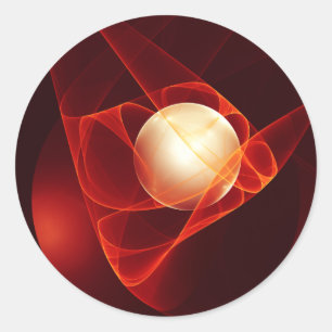 Pegatina Redonda Resumen arte fractal moderno de crema roja