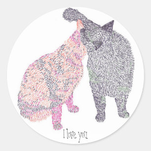 Pegatina Redonda Resumen beso Cat 1, te amo pegatinas.