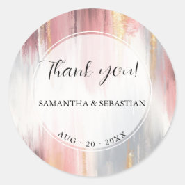 Pegatina Redonda Resumen Brote de brocha Rubor Gold Charcoal