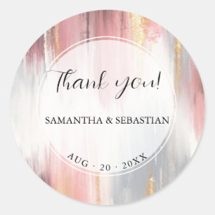 Pegatina Redonda Resumen Brote de brocha Rubor Gold Charcoal