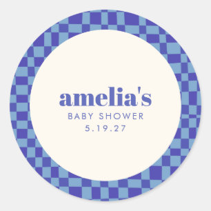 Pegatina Redonda Resumen Checkerboard Personalizado azul Baby Showe
