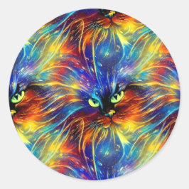 Pegatina Redonda Resumen Cohesivo Exquisito Gato Enciende Sin Perju
