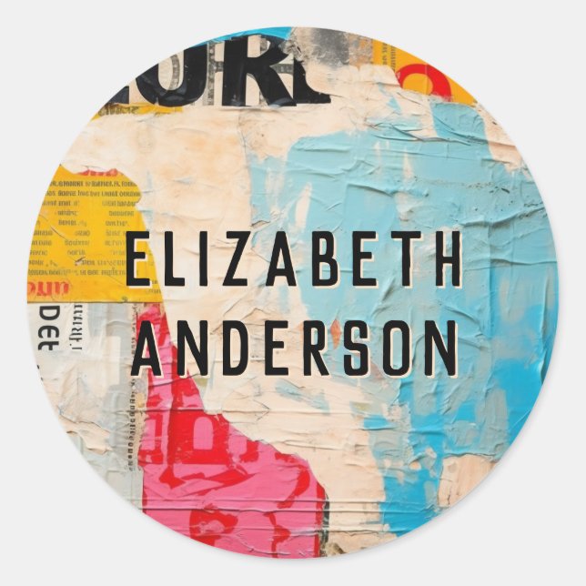 Pegatina Redonda Resumen Collage moderno (Anverso)