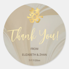 Pegatina Redonda Resumen de arte Boda chino gracias