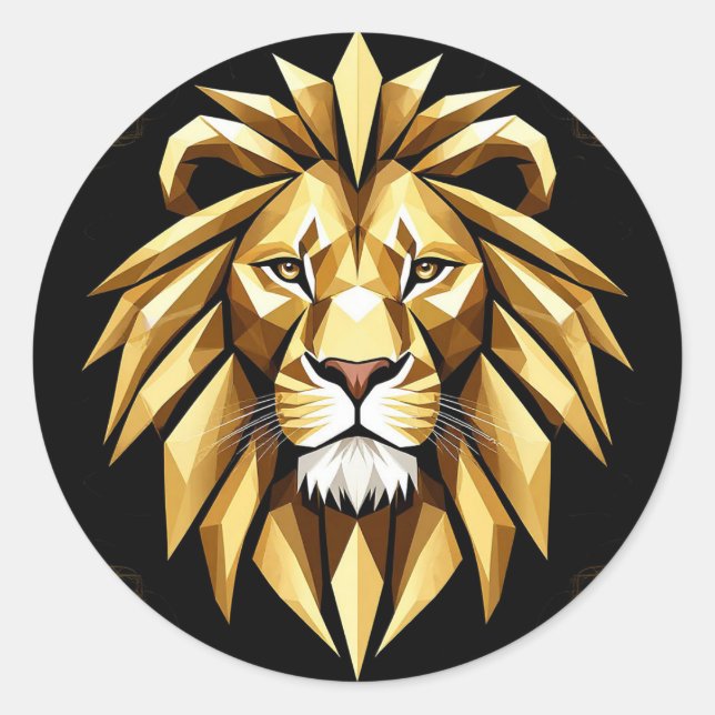 Pegatina Redonda Resumen de arte de león geométrico con tono de oro (Anverso)