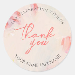 Pegatina Redonda Resumen de arte floral rosa y coral