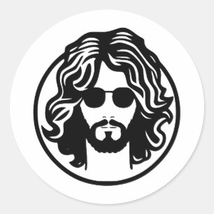 Pegatina Redonda Resumen de arte hippie en BW