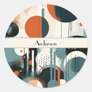 Pegatina Redonda Resumen de arte retro, personalizable
