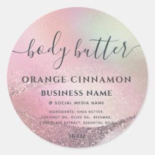 Pegatina Redonda Resumen de escritura holográfica rosa oro moderno