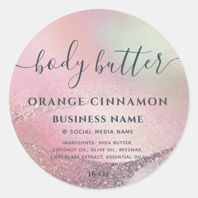 Pegatina Redonda Resumen de escritura holográfica rosa oro moderno (Anverso)